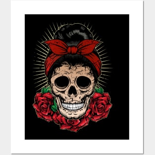 Rockabella Skull with Roses Posters and Art